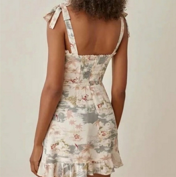Reformation Christine Mini Dress Size 8 Long Beach Tie Shoulder Tropical - Picture 4 of 6